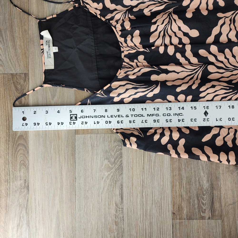 Diane von Furstenberg Black Peach Leaf Print Tiered Mini Dress Womens Medium M‎ - Picture 6 of 12